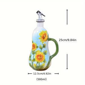 TEMU 1개 손으로 그린 세라믹 오일 병 (손잡이 포함) | 고온 저항, 오일, 식초, 요리용 와인에 적합