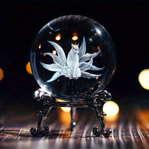 TEMU 정교하게 제작된 구미호 볼, 멋진 스탠드 포함 - 60mm 유리 구체, 정교한 꽃무늬 디자인, 웨딩 장식 및 가정 사무실용 책상 가위로 완벽, 전기 불필요