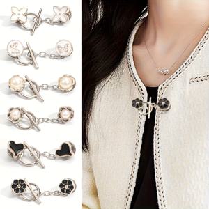 TEMU 6개 혼합 스타일 청바지 허리밴드 조임기 - 구멍 없는 금속 허리 조절기, 가디건 장식 단추, 보이지 않는 바지 허리 고정 단추, 청바지 단추, 자국 없음, 데님 및 DIY 재봉용 단추 패스너