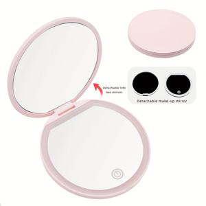 TEMU 새로운 미니 2-in-1 분리형 무광 거울 LED 거울, 원형 충전식 포켓 거울, 2X/5X/20X 확대 양면 거울, 조명이 있는 휴대용 메이크업 거울, 작은 휴대용 지갑 거울, 여성 선물 조명 여행용 거울