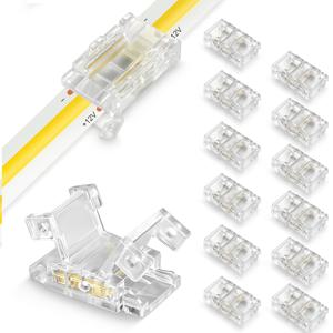 TEMU 13개 팩 2핀 8mm LED 스트립 커넥터, 납땜 불필요 LED 테이프 조명 커넥터, 투명 스트립-스트립 무선 격자 없는 트랙 조명 커넥터 (12V 24V 단색 COB/SMD 2835 3528용)