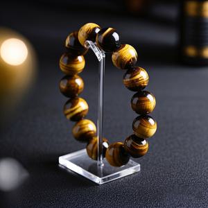 TEMU 14mm 옐로우 타이거 아이 비즈 팔찌 - 골든 라인이 있는 천연 캣츠 아이 스톤, 직업적 성공과 부를 상징하는 클래식 스타일, 일상 착용 또는 선물용, 데일리 액세서리 | 타이거 아이 비즈 팔찌 | 천연 스톤 팔찌