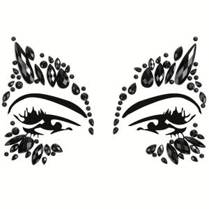 TEMU 할로윈 블랙 라인석 얼굴 스티커, 다크 눈물방울 얼굴 눈물보석, 수지 라인석 접착식 눈썹 스티커, 남녀공용 프롬 파티 메이크업용
