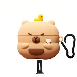 TEMU [3개] 3D 오리 카피바라 실리콘 이어폰 케이스 세트, Airpods Pro3/Pro2/Pro 및 Airpods 4/3/2/1용, 패셔너블, 개인화, 간편, 예술적인 스타일 이어폰 케이스. 세트 구성: 이어폰 가방 + 낙하 방지 버클 + 분해 도구
