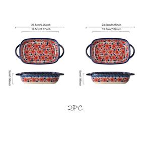 TEMU 2개입, 실용적인 세라믹 오븐 트레이, 손잡이 및 손으로 그린 꽃무늬 디자인, 광택 도금 코팅, 세척 용이, 다양한 요리 요구에 적합, 일상 식사에 완벽, 덮개 미포함