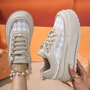 TEMU LSEMIWL 여성용 엘레강스 레이스업 플랫폼 스니커즈, 두꺼운 TPR 밑창 및 키높이 포함 - 미끄럼 방지 로우탑 라운드 토 신발, 출퇴근, 데일리웨어, 사무실, 캐주얼용 - 편안한 레이스 메쉬 운동화, 여성 신발
