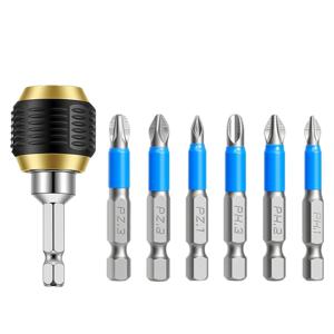 TEMU 7pcs 퀵 릴리즈 척 어댑터 & 마그네틱 미끄럼 방지 드라이버 비트 세트 | 어댑터, PH1, PZ1, PH2, PZ2, PH3, PZ3 드라이버 비트, 1/4 육각 샹크 포함, 호환 드라이버용, 금속 제작