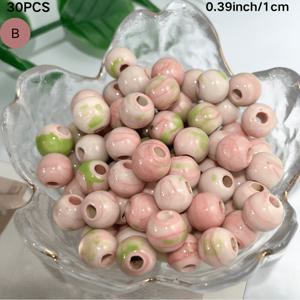 TEMU DIY 세라믹 비즈, 사랑스러운 세라믹 원형 구슬 30개, 일본 스타일, 선물 DIY, 우정 팔찌, 휴일 장식 만들기에 적합