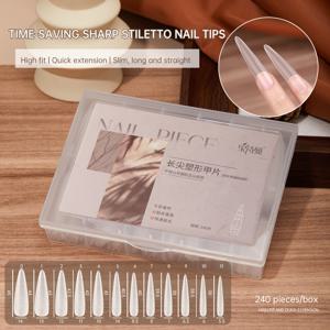 TEMU 아크릴 네일용 투명 롱팁형 네일팁 240개, 초장형 테이퍼드 아크릴 네일팁, 풀커버 C커브 없는 매니큐어 살롱 네일아트용 인조 네일 연장팁