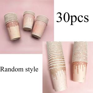 TEMU 30개 로즈 골드 생일 파티 종이 컵 9Oz 핑크 골드 파티 컵 용품 로즈 골드 테마 여성 생일 웨딩 샤워 파티 답례품 장식 (랜덤 스타일)