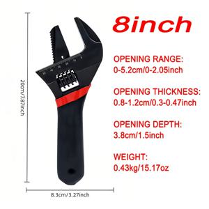 TEMU 6피트 8인치 짧은 손잡이 조절 렌치, 파이프 및 작업용 이중 목적, 대형 개구 조절 렌치, 짧은 손잡이 소형 범용 조절 렌치, 욕실 렌치, 오픈엔드 렌치