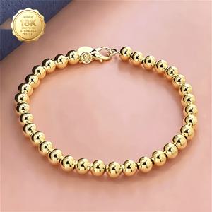 TEMU 1개 18K 골드 도금 고급스러운 팔찌, 정교한 6mm 비즈 - 결혼식 및 파티용으로 완벽