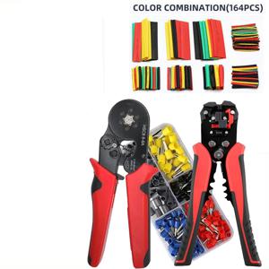 TEMU 전선 압착기 세트, 전선 스트리퍼, 단자, 열수축 튜브 포함, HSC8 6-6A AWG 23 자동 조정식 압착기 + 다기능 자동 전선 스트리퍼 + 5가지 사이즈의 200개 VE 단자 + 열수축 튜브 164개