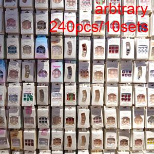 TEMU 240개 (10세트) 네일 아트 랜덤 모음, 숏 네일, 미디엄-롱 네일, 롱 네일, 프렌치 스타일 네일, 알몸 네일, 사각 네일, Y2K 네일, 레드, 블루, 블랙, 화이트, 퍼플, 멀티 컬러 믹스 네일, 패셔너블하고 네일 스티커 세트