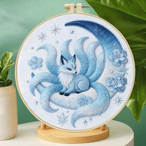 TEMU 자수 키트 1개, 밝은 구미호, 수제 DIY 재료 팩, 초보자를 위한 완전한 도구 세트, 동물, 홈 데코, 스트레스 해소용 창의적인 수제 걸이 예술, 자수 실, 패턴, 자수 바늘, 자수 틀, 수제 DIY 자수 키트, DIY 자수 애호가인 성인 초보자에게 적합, 친구나 가족을 위한 휴일 선물로 이상적, 가정 및 사무실 장식용 수제 예술 작품