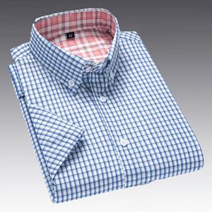 TEMU 남성용 우아한 반팔 체크 셔츠, 올 시즌 캐주얼 셔츠, 가벼운 싱글 포스 레귤러 핏, 싱글 버튼 클로저