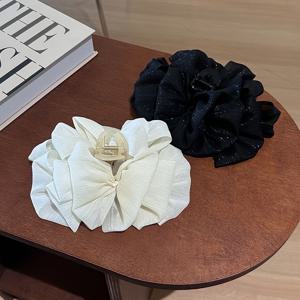 TEMU 2개 스타일 우아한 레트로 헤어 클립 - 양면 리본 디자인 블랙 앤 화이트 거즈 대형 직사각형 상어 클립, 여성 웨딩 파티 프로미 헤어 추가, 웨딩 헤어 추가