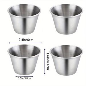 TEMU 【4팩】소형 스테인리스 소스 컵 접시 - 상업용 라운드 컨디멘트 컵 (1.5oz, 2.5oz, 3oz, 4oz) 6가지 사이즈, 디핑 소스 주방 세트