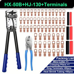 TEMU HX-50B 6-50mm² SC 구리 및 알루미늄 케이블 러그, Anderson 및 벌거벗은 단자용 압착 공구. HJ-130 케이블 커터 및 골든 배선 단자 키트와 별도 판매 또는 콤보. 고강도 전기 작업용 전문가용 Y.O. 단자 압착 펜치 세트