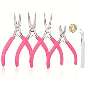 TEMU 2D 플랫 - 6pcs 스테인리스 스틸 전문가용 주얼리 제작 도구 세트 - 필수 비즈 & 주얼리 제작 도구 & 공예 프로젝트용 추가 도구 - 플랫, 라운드, 니들, 곡선 & 사선 노즈 플라이어, 링 오프너 & 핀셋 포함