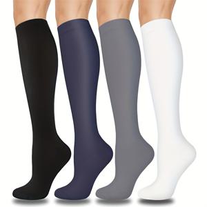 TEMU 여성 남성용 구리 압박 양말 4켤레, 부드러운 원단, 10 Mmhg 무릎 높이 압박 양말, 러닝 요가 등반 사이클링 지지
