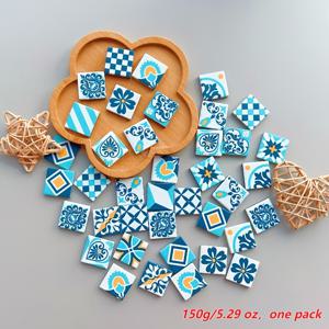TEMU 레트로 스타일 만다라 플로럴 패턴 유리 타일 150G/5.29 Oz 패키지, 크기 2.5Cmx2.5Cm, 유연 유리 재질, 공예 제작, 벽 예술, 계단 및 수영장 실내외 장식 재료로 적합