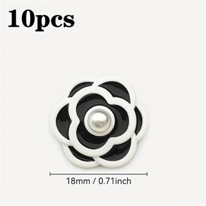 TEMU 10개 세트 카멜리아 모양 진주 장식 금속 단추, 1.8/2.3cm 블랙 화이트 꽃 재봉용 단추, 정장 코트 드레스용 우아한 DIY 의류 단추