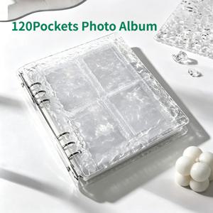TEMU 120포켓/80포켓/40포켓 포토 앨범 - 스타일리시한 물결무늬 프라이버시 카드 앨범 - 골무늬 효과 투명 A5 아크릴 포토 앨범, 링제본 바인더, 직사각형 모양, K팝 스타 소형 카드 보관용, 일상용 3인치 사진 보관용, 팬과 친구를 위한 훌륭한 선물