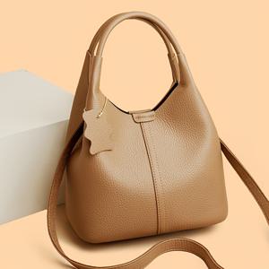 TEMU 여성용 대용량 크로스바디 버킷백, 리치 텍스처 & 잠금장치 - 탈부착 가능한 스트랩, 출퇴근, 여행용, 단색 핸드백, (//), 잠금장치 & 오일탠드 엣지, 라이트 럭셔리 스타일