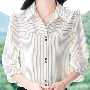 TEMU 프렌치 3/4 소매 셔츠 여성 여름 신상 가벼운 럭셔리 연령 감소 패션 기질 폴로 칼라 다용도 탑