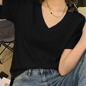 TEMU 홈 컴포트 다용도 이지 V넥 티셔츠, 캐주얼 웨어 및 휴가에 적합, 편안한 소재, 여성 캐주얼 의상, 다용도 여성 V넥 티셔츠