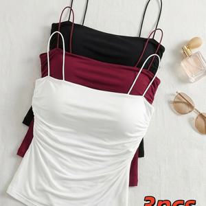 TEMU 여성용 니치 스트랩 캐미 탑 3pcs 세트, 고탄력 통기성 소재, 리프트 및 쉐입을 위한 내장 패딩, 데일리 캐주얼, 라이트 및 피트니스에 적합, 부드럽고 피부 친화적인 소재