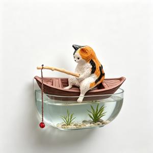 TEMU 고양이 낚시 수족관 장식 4종 세트 (보트 2개 + 고양이 2개) - 귀여운 수지 어항 장식품, 테라리움 및 화분용 미니어처 보트 조경, 사실적인 바다 테마 액세서리, 낚시 애호가 & 고양이 집사를 위한 완벽한 선물