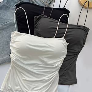 TEMU 3pcs 세트, 백리스 캐미, 섹시 단색 캐미 탑, 간편한 홈웨어, 편안하고 탄력 있는 여성 란제리, 여성 캐미솔, 탈착 불가능한 패딩, 고정된 어깨 스트랩, 랜덤 색상, 섹시하고 발랄한 캐주얼 패션, 아름다운 탑