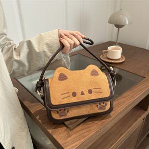 TEMU 사랑스러운 고양이 디자인 여성용 크로스백, 빈티지 스웨이드 & PU 미니 핸드백, 탈부착 가능한 스트랩 캐주얼 선물가방, 고양이 애호가용