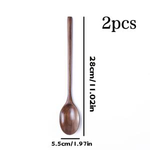 TEMU 나무 국자 스푼 2개 세트, 나무 요리용 젓가락 스푼, 일본식 비빔밥 스푼, 라멘 스푼, 수프 스푼, 긴 손잡이 꿀 퍼는 스푼, 가정용 연장형 나무 식사용 스푼