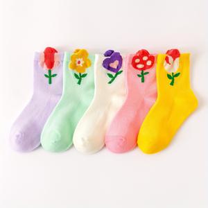 TEMU 여아용 귀여운 꽃무늬 만화 양말 5켤레, 봄 여름 가을 겨울용 아동용 얇은 양말, 다채롭고 달콤한 양말, 부드러운 사계절용, 축제 생일 파티 선물용
