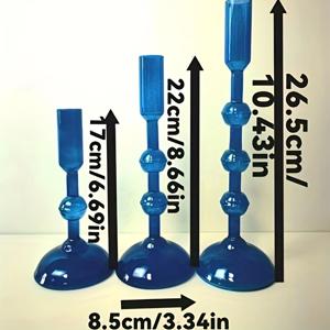 TEMU 3개 세트. 파란색 유리 캔들 홀더 세트, 캔들 홀더 베이스, 유리 캔들 홀더, 입구 지름 2.5cm, 홈 , 저녁 식사, 파티, 축제용