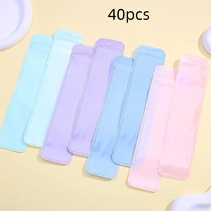 TEMU 2.17*8.66인치 마카롱 펜 파우치 20/40개입, 펜 포장 백, 재사용 가능, 파티, 화장품, 립글로스, 주얼리 및 펜 포장에 적합 - 핑크, 블루, 사이안, 퍼플, 혼합 색상, 플라스틱 재질