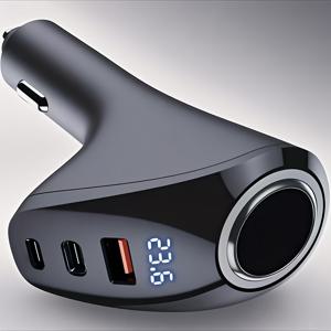 TEMU 170W Max USB C 차량용 충전기 (4포트), 멀티 USB 차량용 플러그 어댑터, 소켓 스플리터 (USB 포트 3개 포함), 12V/24V 듀얼 USB Type C PD 고속 충전 지원 (아이폰 12 Pro Max, 아이패드, 갤럭시, GPS 등 장치용), 배터리 없음|멀티탭