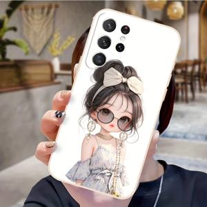 TEMU 갤럭시 S25 S24 S23 S21 FE S22 플러스 울트라 S25 엣지용 화이트 소프트 쉘 패션 커플 개성 휴일 선물 케이스-EA4785