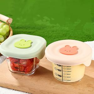 TEMU 2개/4개입 식품 보관 용기, 6Oz 원형 및 사각 유리 병, 실리콘 뚜껑 및 눈금 포함, 우유, 과일, 찜, 크리스피 크림 보관 및 주방 정리용
