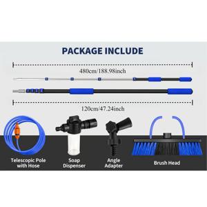 TEMU 15.8Ft/4.8M 태양광 패널 및 창문 청소 키트 - 분리형 브러쉬가 있는 확장형 폴대로 지붕, 발코니 및 실외 표면 유지 보수를 위한 전문가용 얼룩 없는 스크러빙 시스템