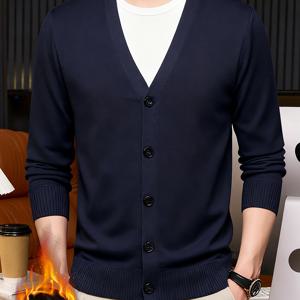 TEMU 남성용 스웨터 가을/겨울 코트, 플리스 안감, 두꺼운 V넥 단색 버튼 가디건, 간편한 의상, 남성 선물, 야외 여행, 등산, 일상 외출, 출퇴근 및 기타 착용 시기에 적합