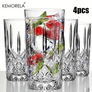 TEMU KEMORELA 텍스처 유리컵 4개입, 위스키, 맥주, 커피, 차가운 음료, 주스 글라스에 적합, 레스토랑, 파티, 결혼식 연회에 적합한 실용적인 음료 용품
