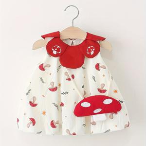 TEMU 2pcs/세트 여름 민소매 아동복 사랑스러운 빨간색 버섯 소녀 키드 드레스 아기 신생아 꽃잎 칼라 키드 유아