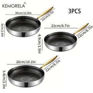 TEMU 3개 KEMORELA 316 스테인리스 스틸 논스틱 벌집 프라이팬 | 골드 핸들 업그레이드 버전, 고품질 벌집 내부 코팅, 2025년 신형 모델