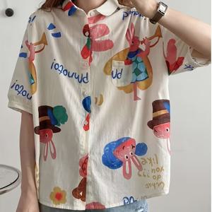 TEMU 여성용 새로운 루즈핏 프린트 반팔 캐주얼 상의, 느낌