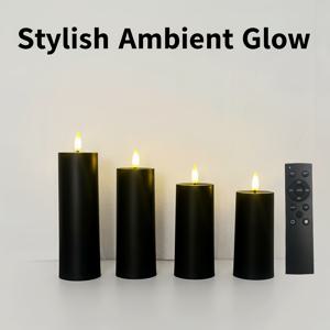 TEMU 무연 깜박임 양초 리모컨 세트 2.2In X 4In 5In 6In 7In 블랙 양초 타이머 포함, 4개입 LED 배터리 작동 시뮬레이션 따뜻한 조명 원통형 양초, 리모컨 기능, 스타일 대형 블랙 리모컨 (배터리 미포함)