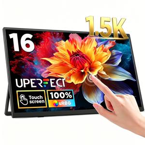 TEMU 16인치 터치 휴대용 모니터, 1.5K HD 1920*1200 해상도, 손가락 및 스타일러스용 10점 터치 기능, 노트북 보조 화면 호환, 게이밍 확장 모니터, MAC/노트북/PC/PS5/4/3/스위치용